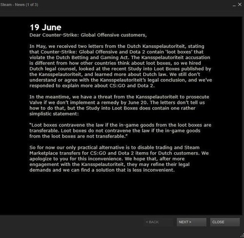 《CS：GO》V社至荷兰玩家公告